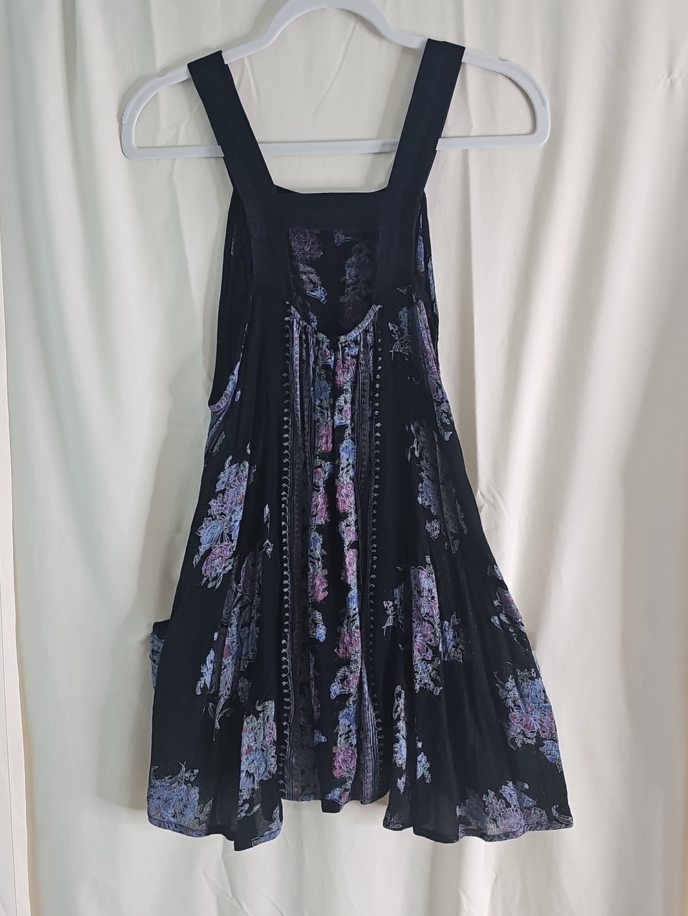 Free People Black Mini Dress with Purple and Light Blue Floral Border - Picture 4 of 7